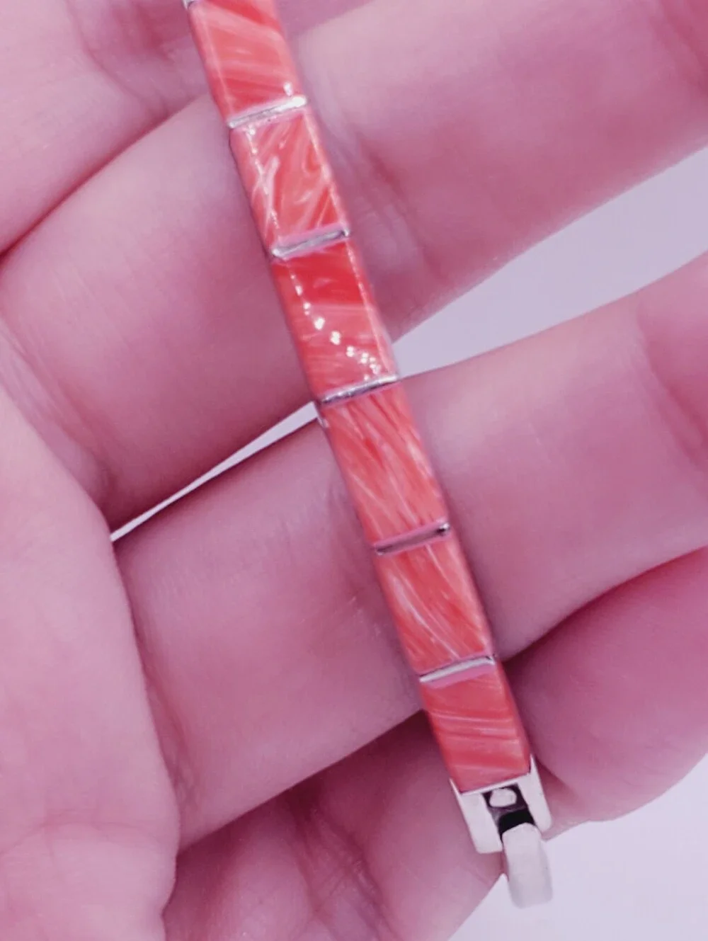 Spiny Oyster Inlay Hinged Bangle Bracelet - 925 Sterling Silver